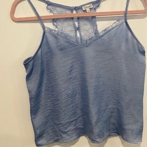 Lace silk blue tank
